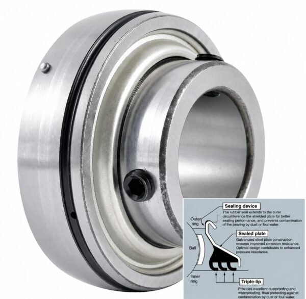 FYH UC204L2 Triple Lip Wide Inner Ring Insert Bearing 20 mm Bore