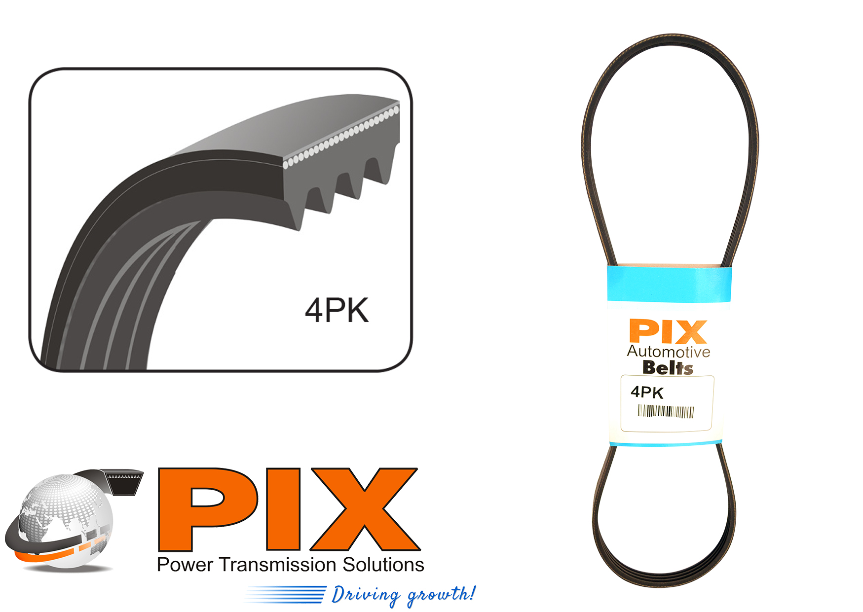 PIX 4PK-775 Automotive Ribbed (Micro-V) Belt (4PK - 4 Ribs) - 775mm