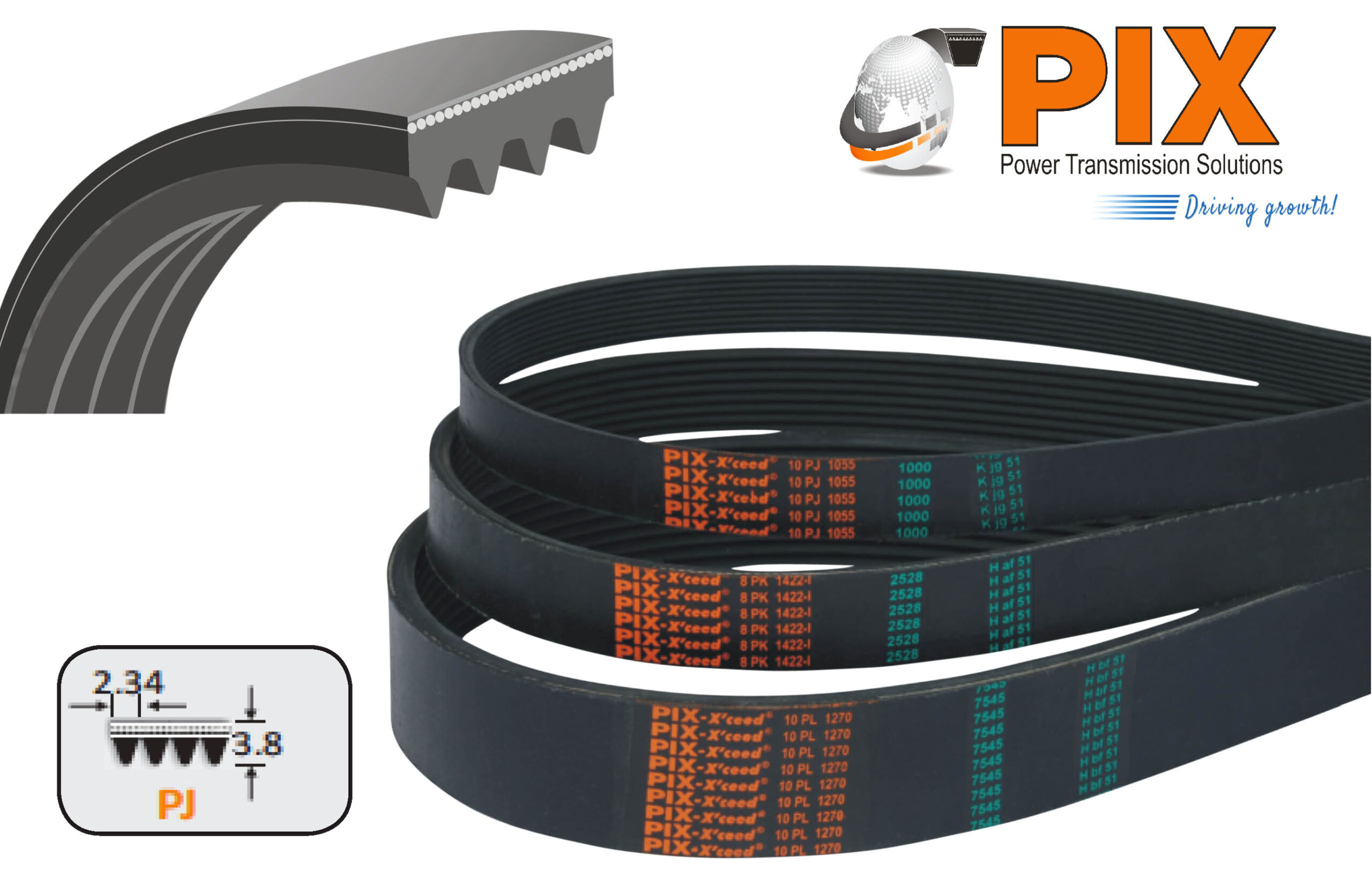 PIX 508J Poly-V Belt (J Section) - 508mm effective length