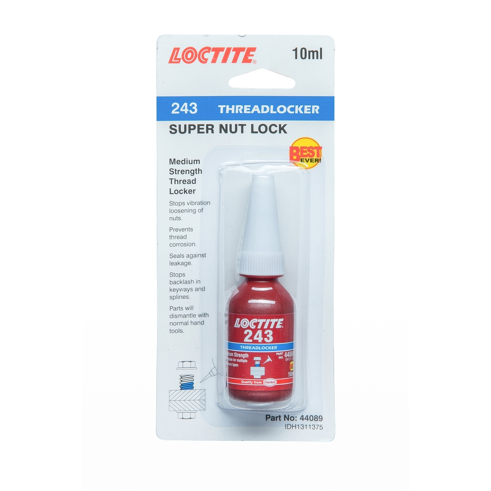 Loctite 243 Threadlocker - Medium Strength - Blue - 10ml Bottle