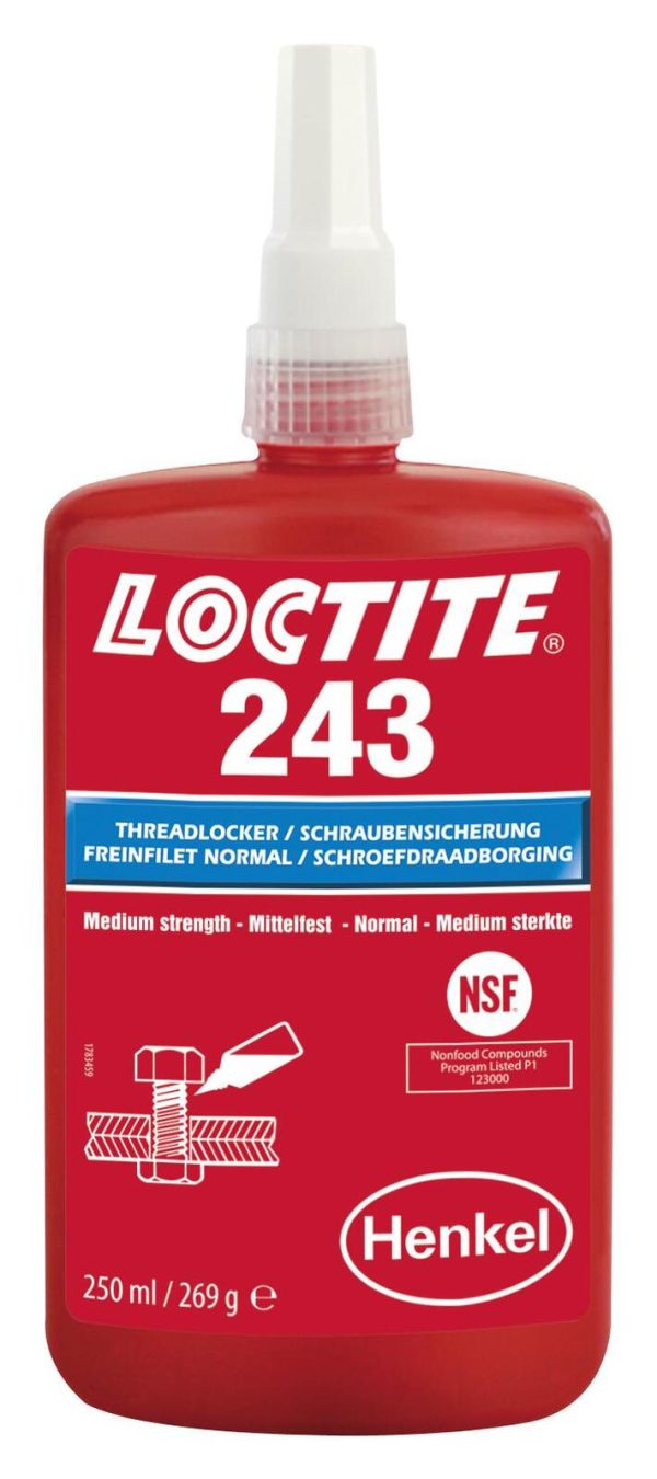 Loctite 243 Threadlocker - Medium Strength - Blue - 250ml Bottle