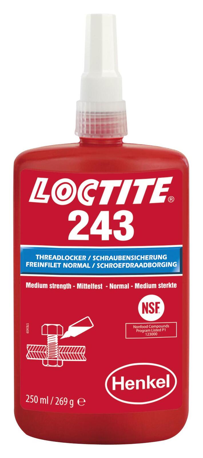 Loctite 243 Threadlocker - Medium Strength - Blue - 250ml Bottle
