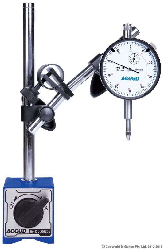 Accud AC-280-000-02 10mm Dial Indicator & Magnetic Stand with Fine Adjustment