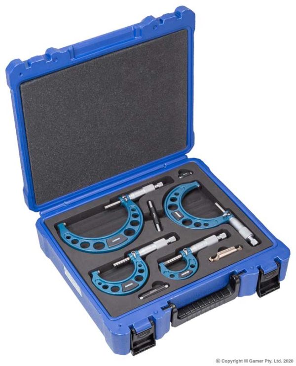 Accud AC-321-004-04 100mm Metric Outside Micrometer 4 Piece Set