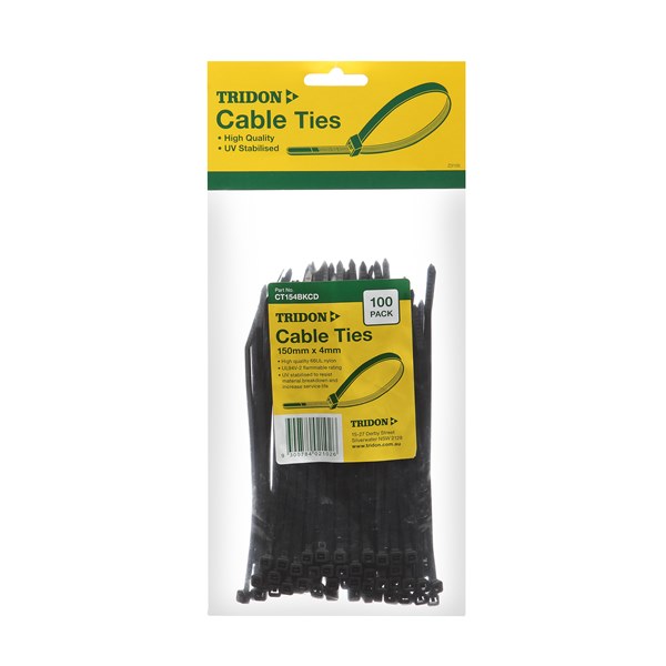 Tridon Cable Tie - Black 150mm long x 4mm wide - Pack of 25