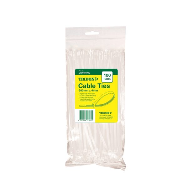 Tridon Cable Tie - Natural 200mm long x 8mm wide - Card of 25