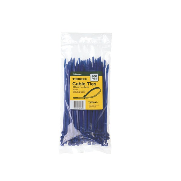 Tridon Cable Tie Blue 200mm long x 4.8mm wide - Card of 100