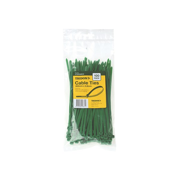 Tridon Cable Tie Green 200mm long x 4.8mm wide - Card of 100