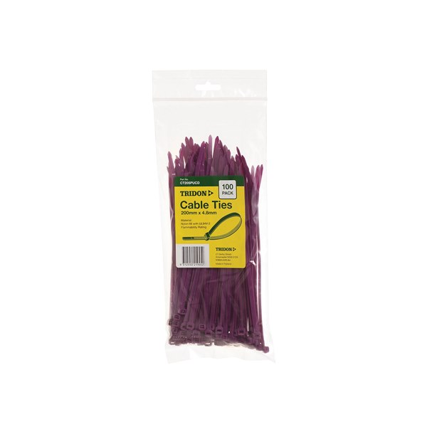 Tridon Cable Tie Purple 200mm long x 4.8mm wide - Card of 100