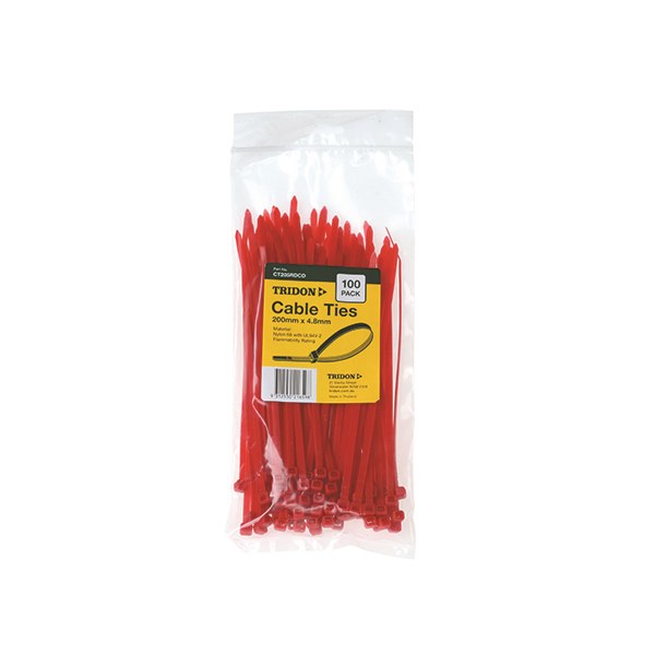 Tridon Cable Tie Red 200mm long x 4.8mm wide - Card of 100