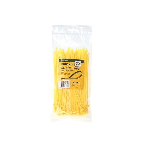 Tridon Cable Tie Yellow 200mm long x 4.8mm wide - Card of 100