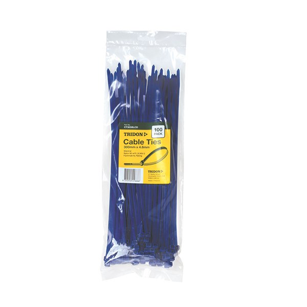 Tridon Cable Tie Blue 300mm long x 4.8mm wide - Card of 100