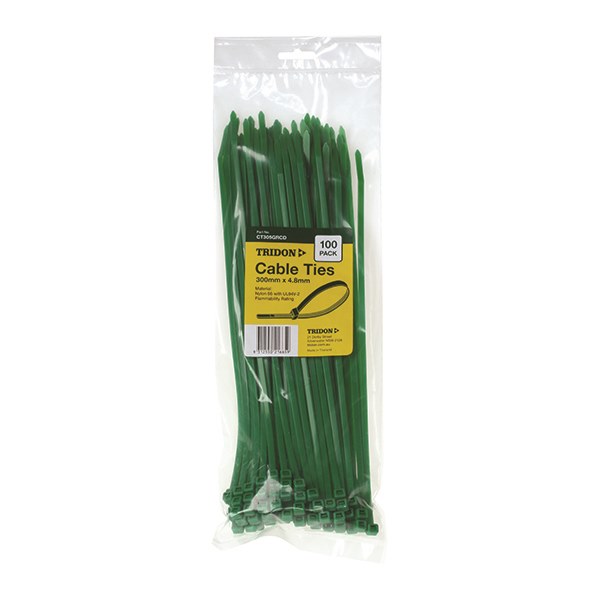 Tridon Cable Tie Green 300mm long x 4.8mm wide - Card of 100