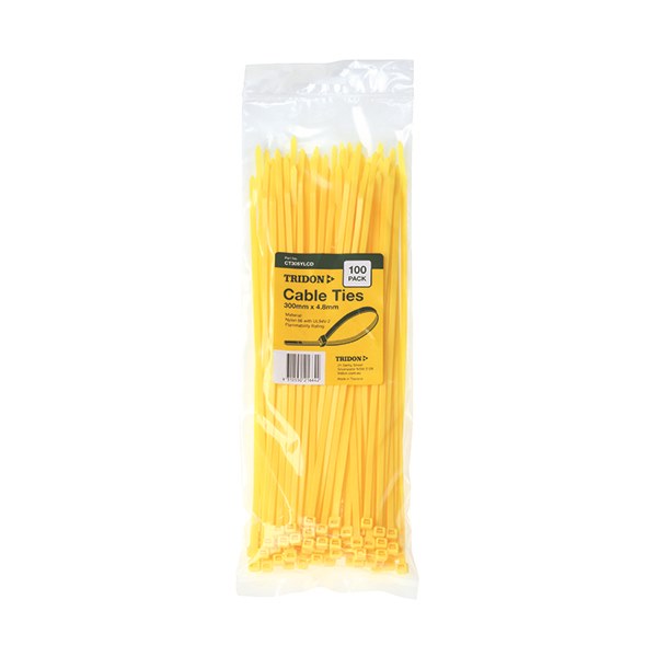 Tridon Cable TieYellow 300mm long x 4.8mm wide - Card of 100