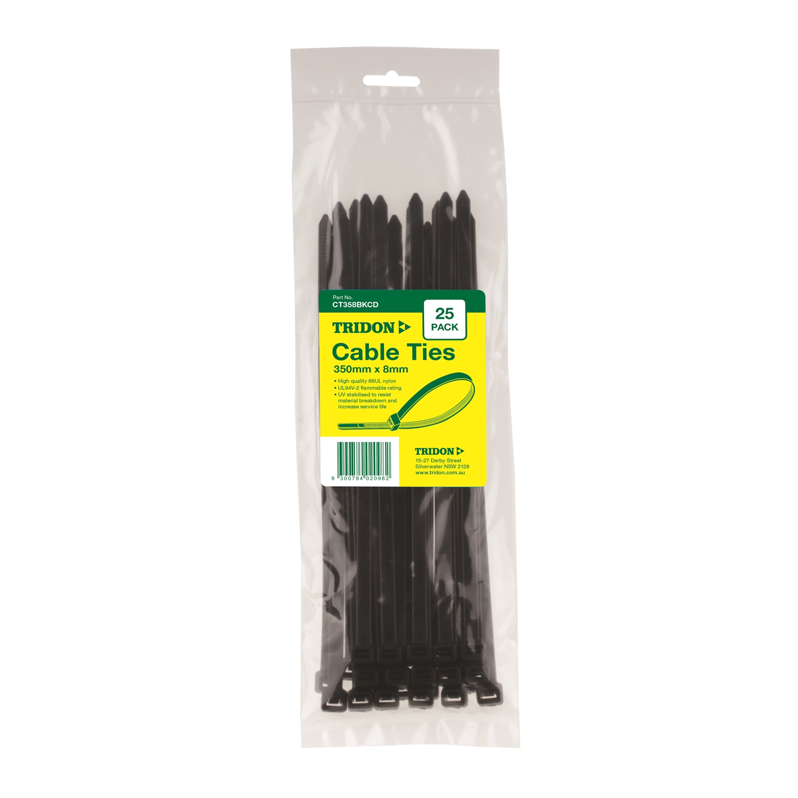 Tridon Cable Tie - Black 350mm long x 8mm wide - Card of 25
