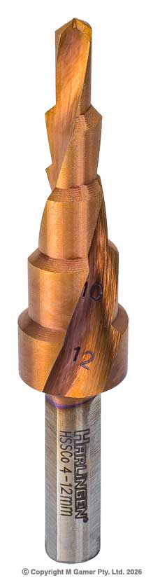 Harlingen H-11-001B-G01 4-12mm 1/4" Shank Spiral Flute Step Drill - Cobalt (M35)