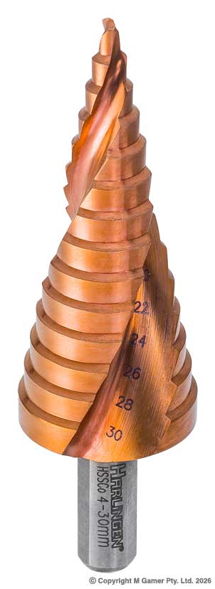 Harlingen H-11-001B-G06 4-32mm 1/4" Shank Spiral Flute Step Drill - Cobalt (M35)