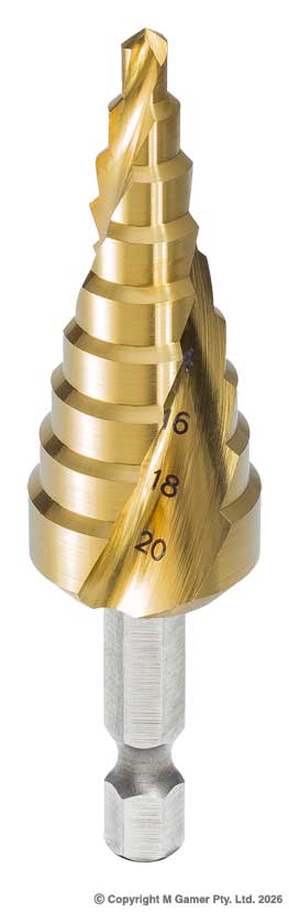 Harlingen H-11-001B-T02 4-20mm Spiral Flute Step Drill - 2mm Increments
