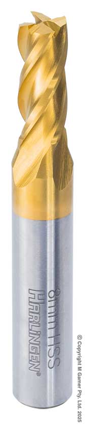 Harlingen H-11-047-T006 8mm Four Flute End Mill - HSS