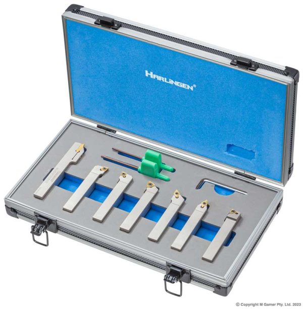 Harlingen H-11-126-T15 Indexable 7 Piece Nickel Plated Lathe Tool Set - 10mm