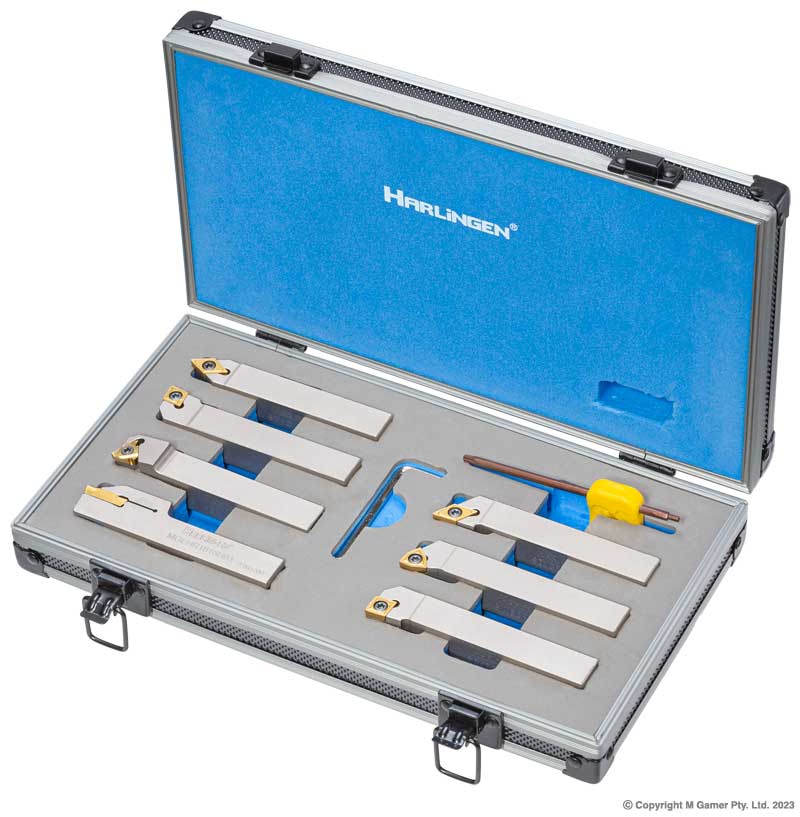 Harlingen H-11-126-T25 Indexable 7 Piece Nickel Plated Lathe Tool Set - 16mm