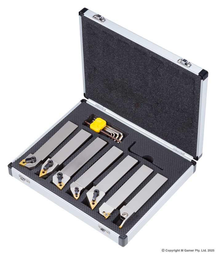 Harlingen H-11-126-T35-1 Indexable 7 Piece Nickel Plated Negative Rake Lathe Tool Set - 25mm