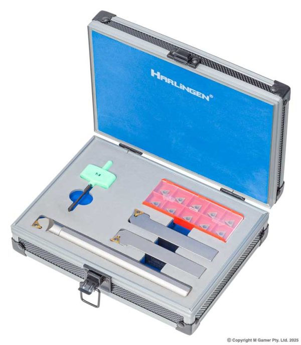 Harlingen H-212-06-S01 3 Piece Indexable Nickel Plated Positive Rake Lathe Tool Set - 12mm