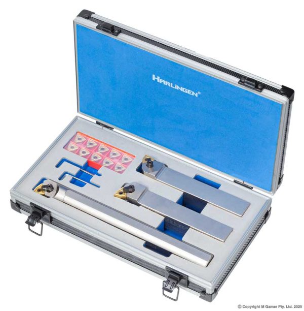 Harlingen H-212-06-S02 3 Piece Indexable Nickel Plated Negative Rake Lathe Tool Set - 25mm