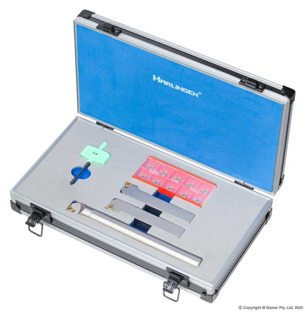 Harlingen H-212-13-S01 3 Piece Indexable Nickel Plated Positive Rake Lathe Tool Set - 16mm