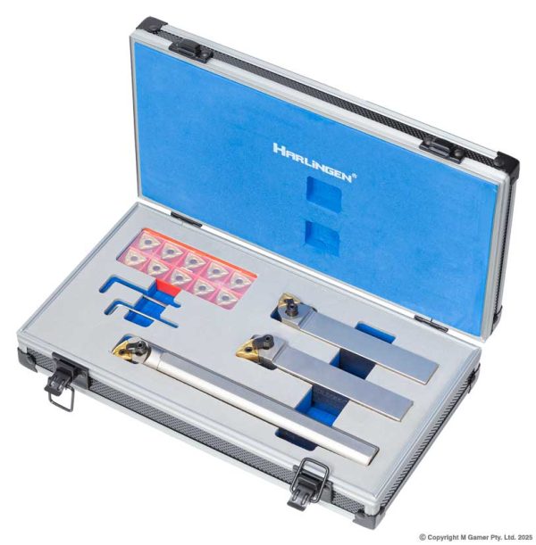 Harlingen H-212-13-S02 3 Piece Indexable Nickel Plated Negative Rake Lathe Tool Set - 20mm