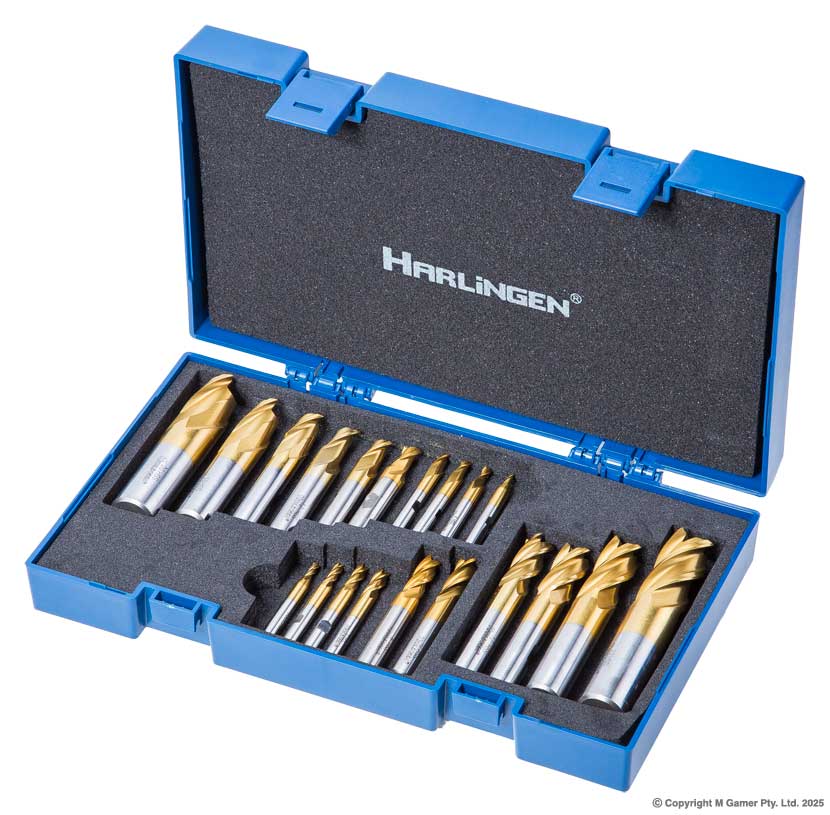 Harlingen H-522-51-2S1 20 Piece Two & Four Flute Solid TiN HSS End Mill Set