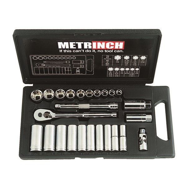 Metrinch Standard & Deep Wall Socket Set 3/8" Drive 25 Piece
