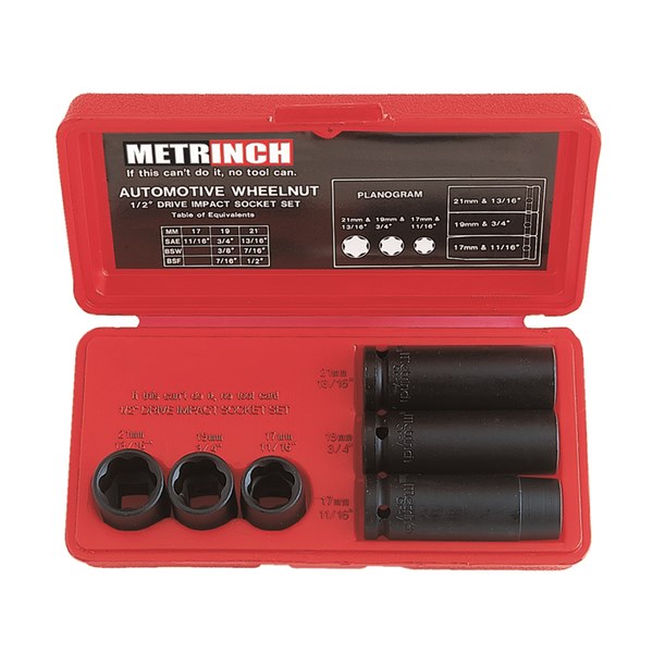 Metrinch Automotive Wheelnut Impact Socket Set 6 Piece