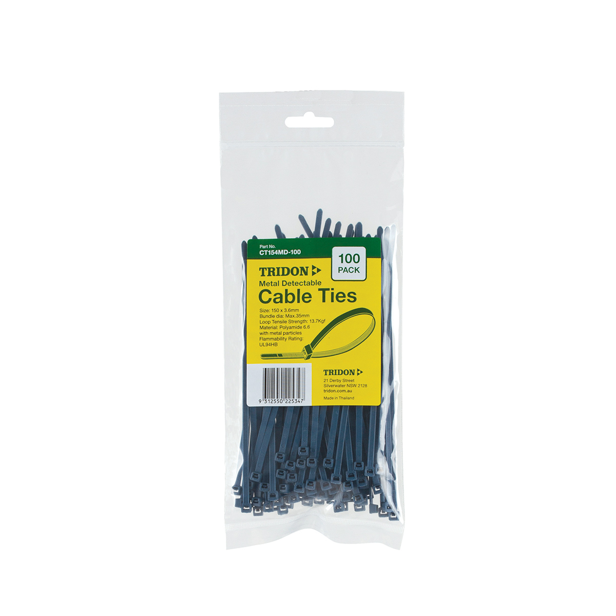 Tridon Cable Tie - Metal Detectable 150mm long x 4mm wide - Pack of 100