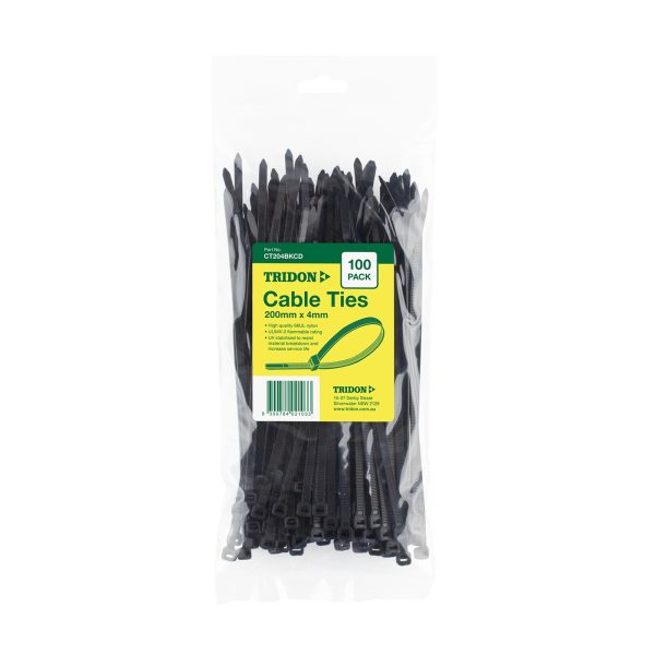 Tridon Cable Tie - Black 200mm long x 4mm wide - Card of 100