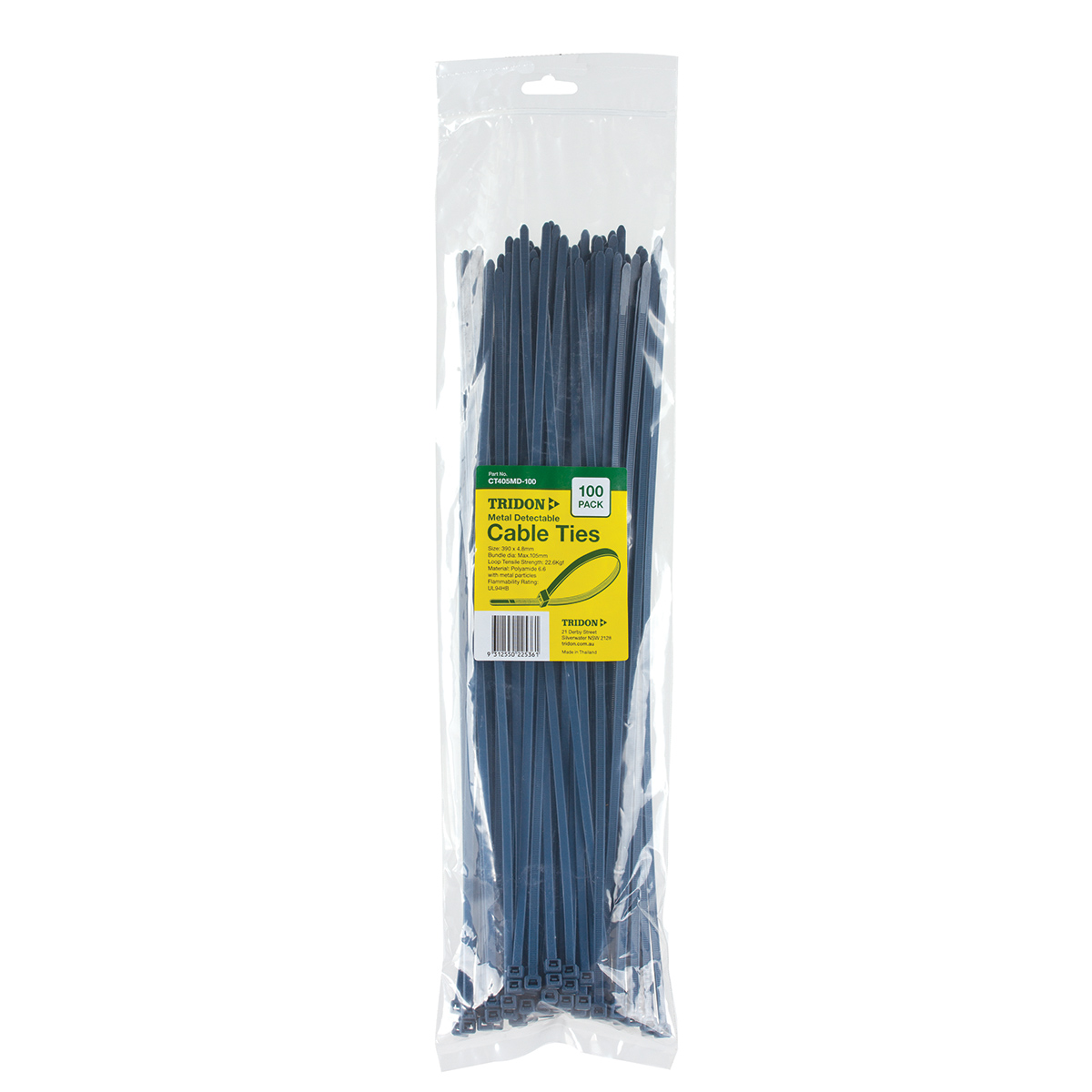 Tridon Cable Tie - Metal Detectable 390mm long x 5mm wide - Pack of 100