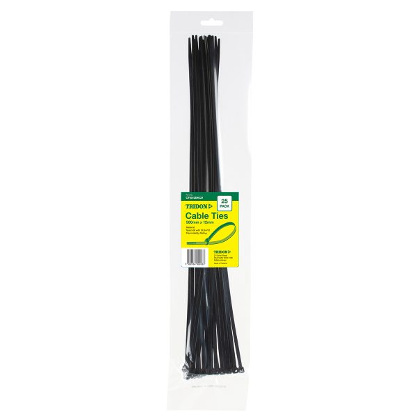 Tridon Cable Tie - Black 580mm long x 12mm wide - Card of 25
