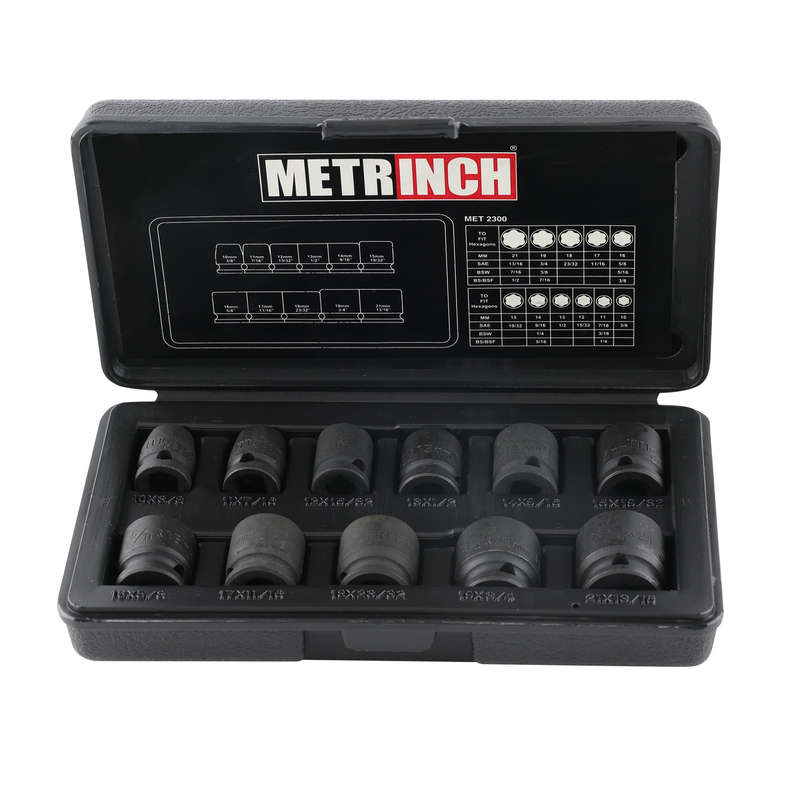 Metrinch Standard Impact Socket Set 3/8" Drive 11 Piece